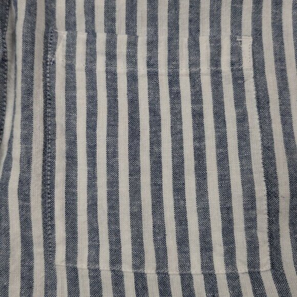 Orvis Linen Blend Womens XL Shirt Blue Striped Coastal Nautical Boat Beach - Picture 9 of 12
